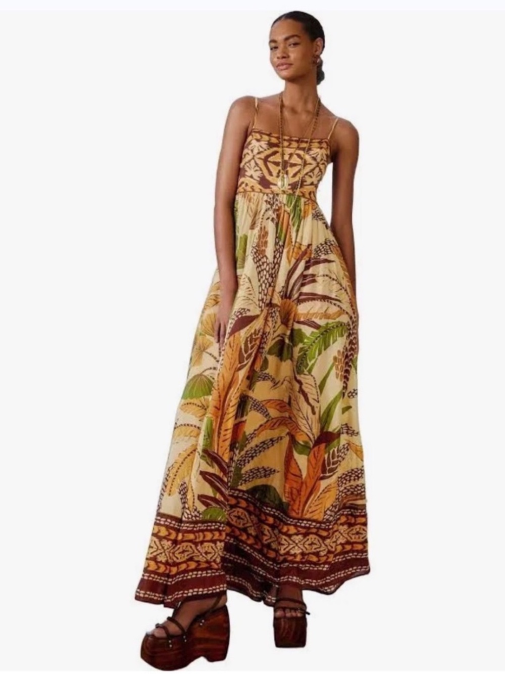 Farm Rio Foliage Sketch Sand Maxi Dress - Size M